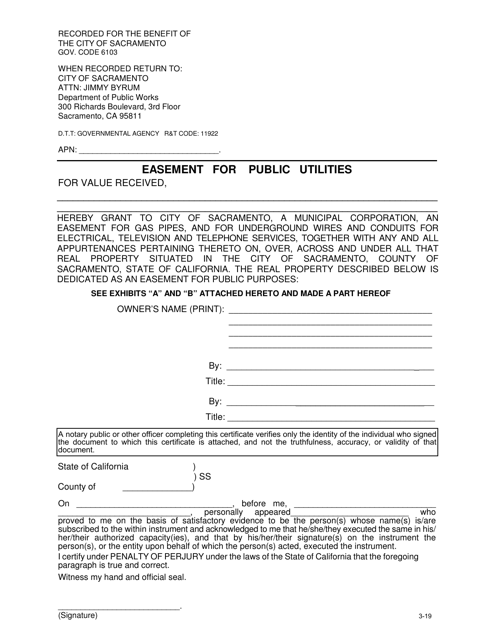 Easement for Public Utilities - City of Sacramento, California Download Pdf