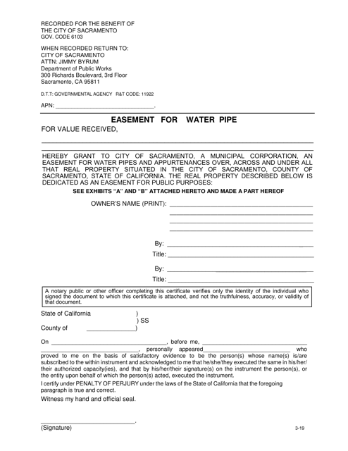 Easement for Water Pipe - City of Sacramento, California Download Pdf