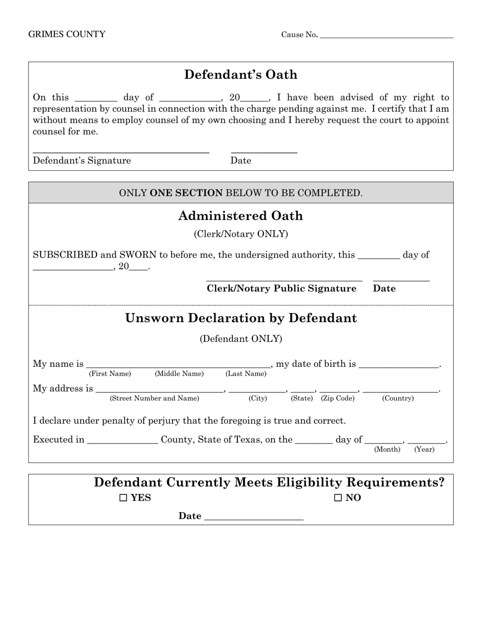 Affidavit of Indigence - Grimes County, Texas, Page 2