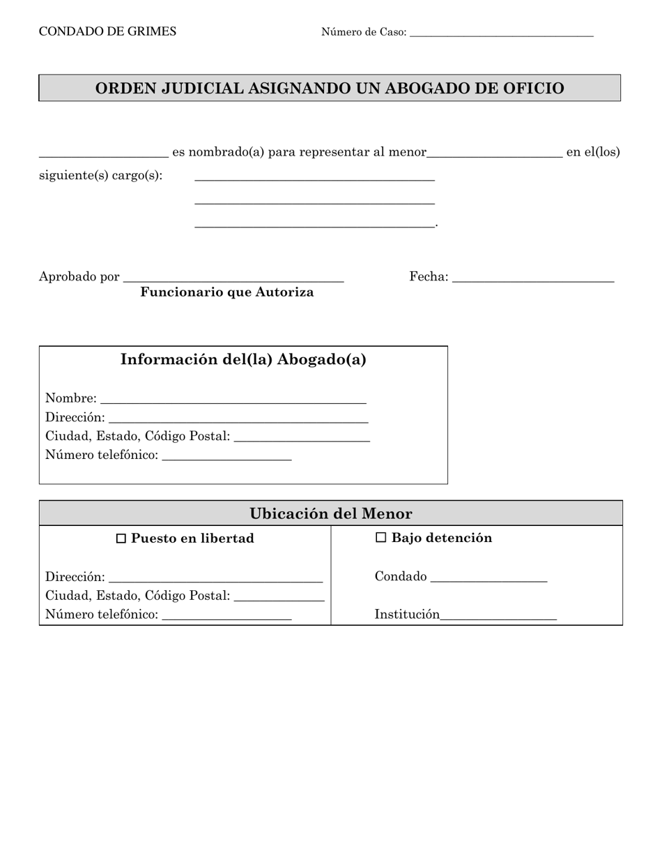 Declaracion Jurada Escrita De Indigencia Para Casos De Menores - Grimes County, Texas (Spanish), Page 3
