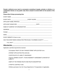 Right of Way Parade Permit Application - Grimes County, Texas, Page 2