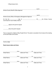 Right of Way Parade Permit Application - Grimes County, Texas, Page 3