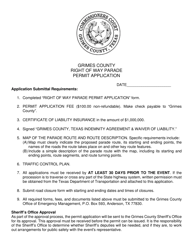 Document preview: Right of Way Parade Permit Application - Grimes County, Texas