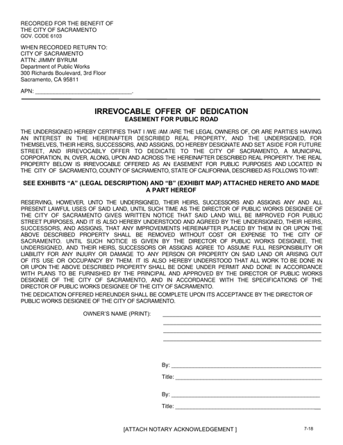 Irrevocable Offer of Dedication Easement for Public Road - City of Sacramento, California