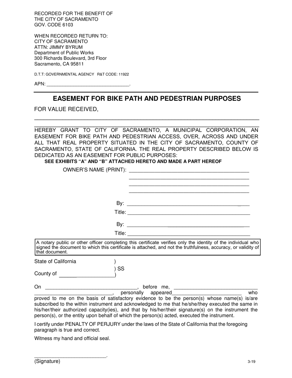 Easement for Bike Path and Pedestrian Purposes - City of Sacramento, California, Page 1