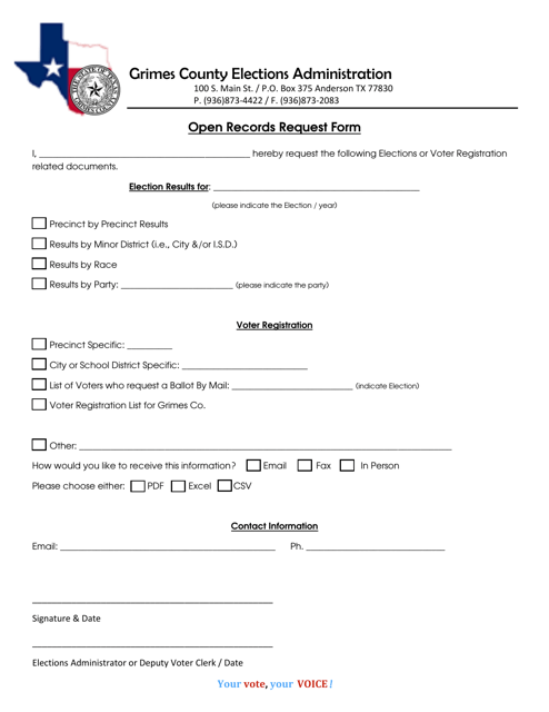 Open Records Request Form - Grimes County, Texas Download Pdf
