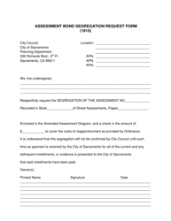 Document preview: Assessment Bond Segregation Request Form - City of Sacramento, California