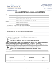 Document preview: Adjoining Property Owner Contact Form - City of Sacramento, California
