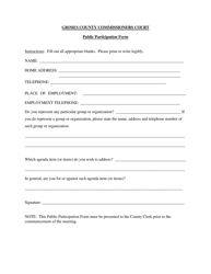 Document preview: Public Participation Form - Grimes County, Texas