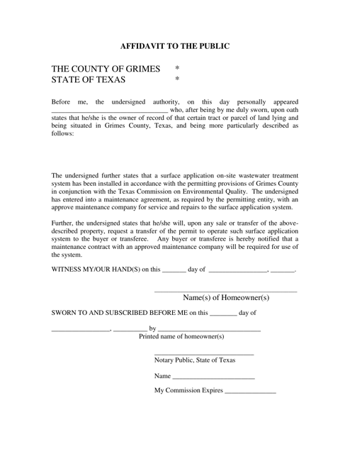 Affidavit to the Public - Grimes County, Texas Download Pdf