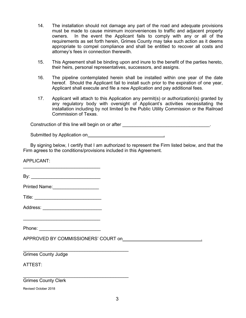 Grimes County, Texas Notice and Agreement Regarding Proposed Oil/Gas ...