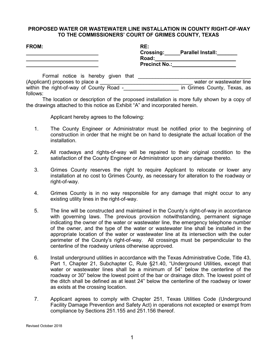 Proposed Water or Wastewater Line Installation in County Right-Of-Way - Grimes County, Texas, Page 1