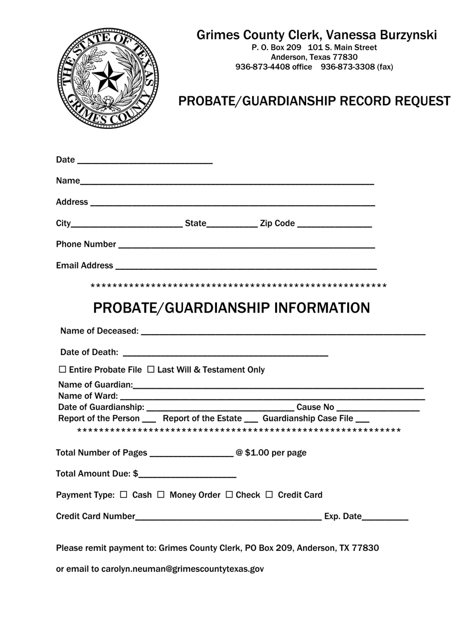 Probate / Guardianship Information - Grimes County, Texas, Page 1