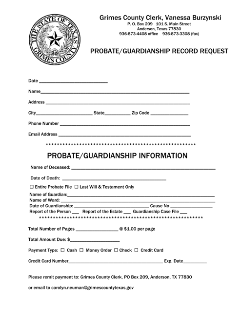 Probate/Guardianship Information - Grimes County, Texas