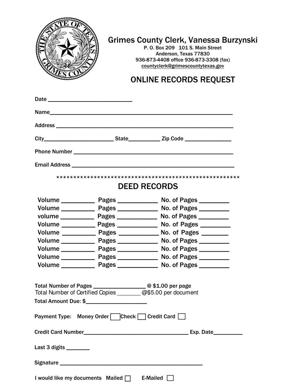 Grimes County, Texas Online Records Request - Fill Out, Sign Online and ...
