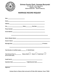 Document preview: Marriage Record Request - Grimes County, Texas