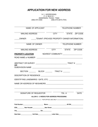 Document preview: Application for New Address - City of Navasota, Texas