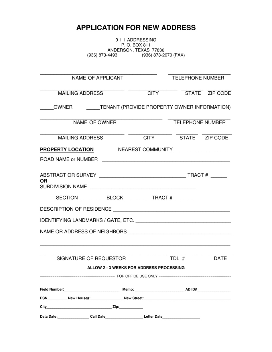 Application for New Address - City of Navasota, Texas, Page 1
