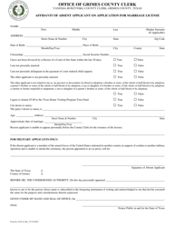 Form D-02-41 Affidavit of Absent Applicant on Application for Marriage License - Grimes County, Texas, Page 2