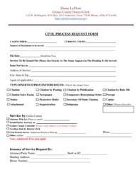 Document preview: Civil Process Request Form - Grimes County, Texas