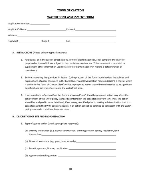 Waterfront Assessment Form - Town - Town of Clayton, New York Download Pdf