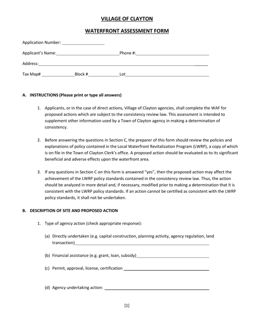 Waterfront Assessment Form - Village - Town of Clayton, New York Download Pdf