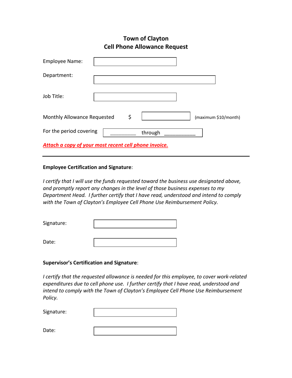 Cell Phone Allowance Request - Town of Clayton, New York, Page 1