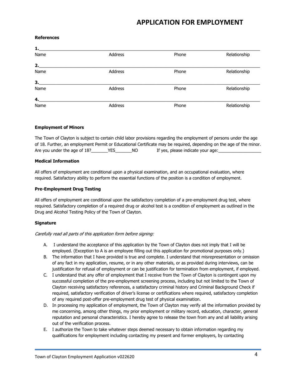Application for Employment - Town of Clayton, New York, Page 4