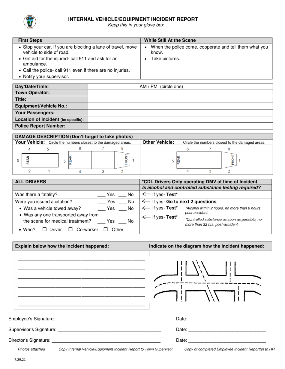 Internal Vehicle / Equipment Incident Report - Town of Clayton, New York, Page 3