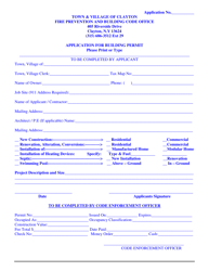 Document preview: Application for Building Permit - Town of Clayton, New York