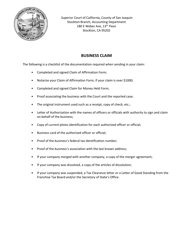 Document preview: Business Claim Checklist - County of San Joaquin, California