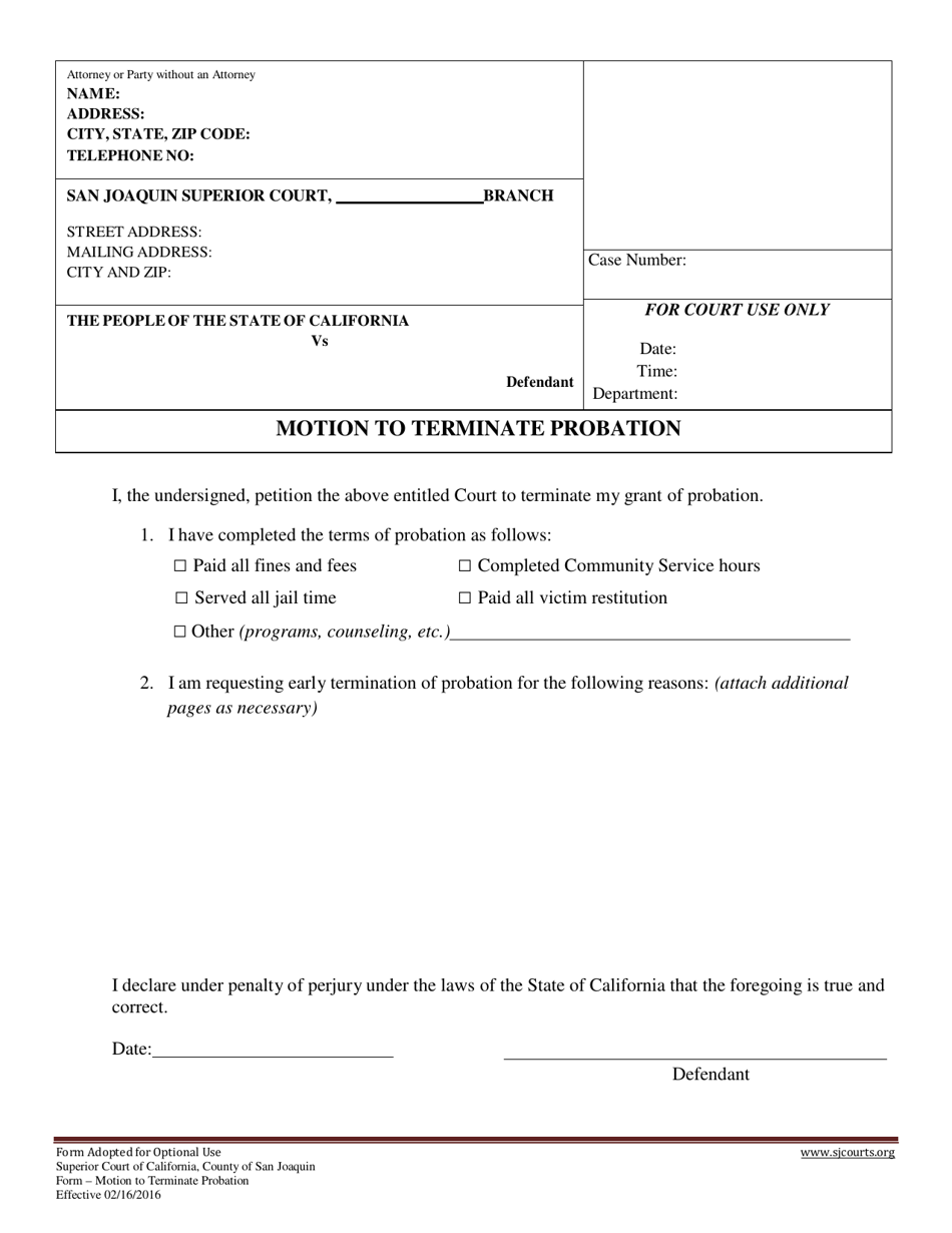 Motion to Terminate Probation - County of San Joaquin, California, Page 1
