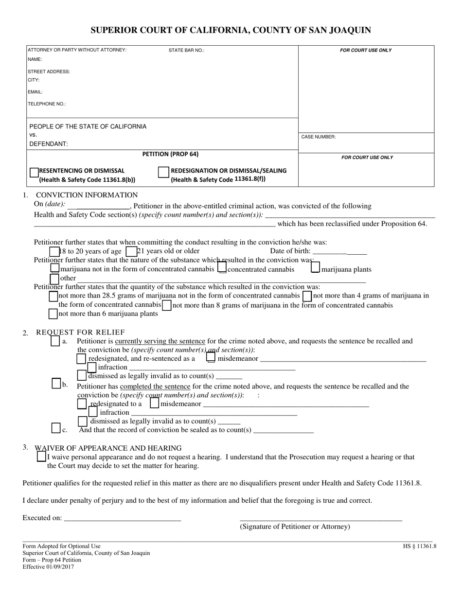 County of San Joaquin, California Petition (Prop 64) Download Fillable ...