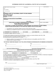 Document preview: Stipulation and Order for Redesignation or Dismissal After Completion of Sentence - County of San Joaquin, California