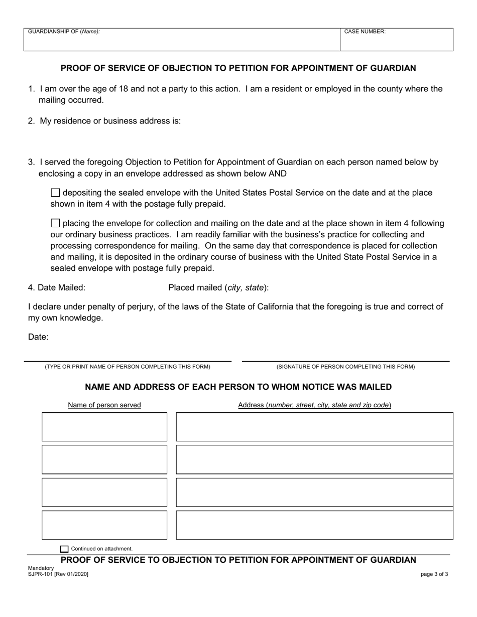 Form SJPR-101 Objection to Petition for Appointment of Guardian - County of San Joaquin, California, Page 3