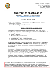 Instructions for Form SJPR-101 Objection to Petition for Appointment of Guardian - County of San Joaquin, California