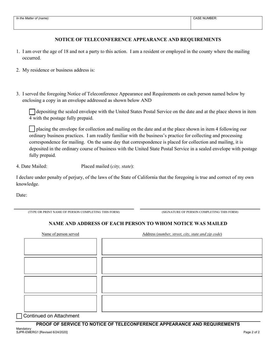 Form SJPR-EMERG1 Notice of Teleconference Appearance and Requirements - County of San Joaquin, California, Page 2