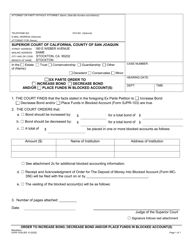 Document preview: Form SJPR-103A Order to Increase Bond, Decrease Bond and/or Place Funds in Blocked Account(S) - County of San Joaquin, California