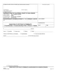 Form SJPR-202 Objection to Petition to Terminate (Guardianship or Conservatorship) - County of San Joaquin, California