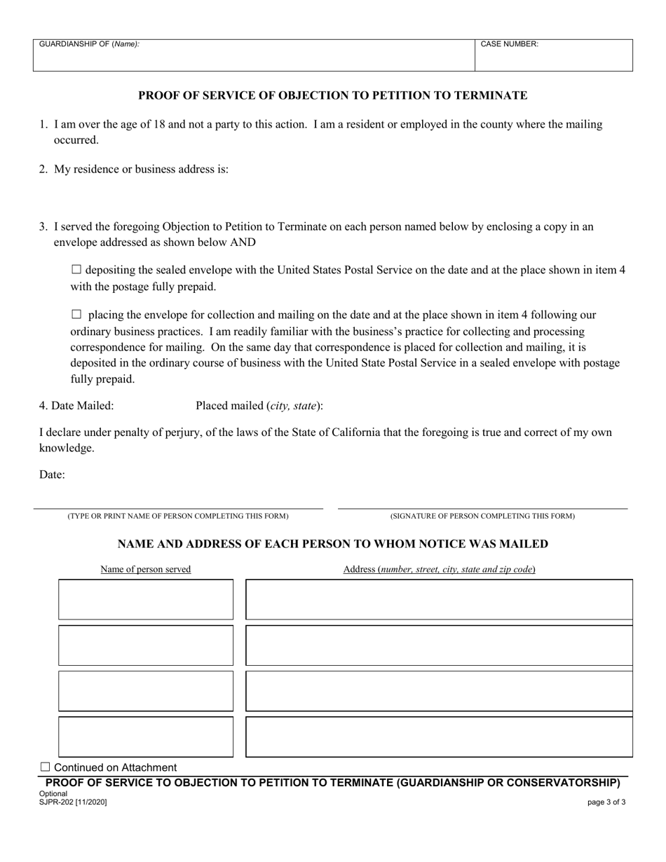 Form SJPR-202 Objection to Petition to Terminate (Guardianship or Conservatorship) - County of San Joaquin, California, Page 3