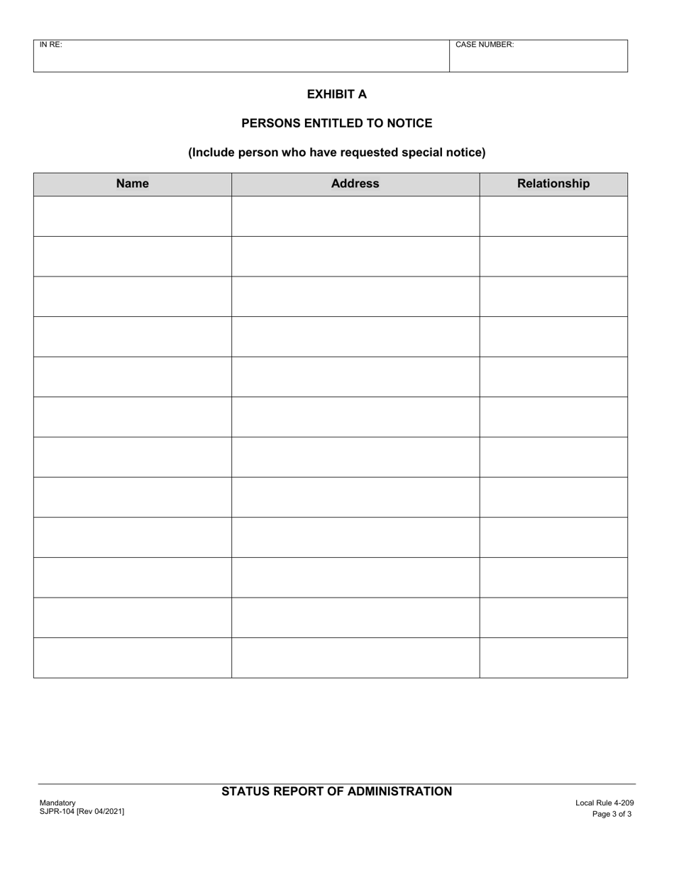 Form SJPR-104 Status Report of Administration - County of San Joaquin, California, Page 3