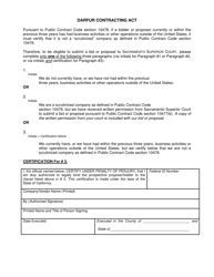 Document preview: Darfur Contracting Act Certification Form - County of Sacramento, California