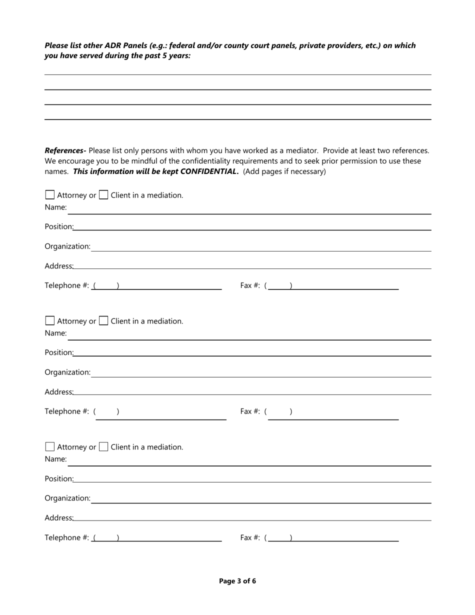 Civil Mediation Program Panelist Application - County of San Joaquin, California, Page 3