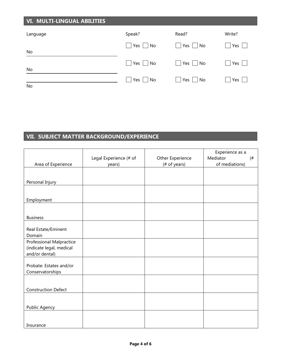 Civil Mediation Program Panelist Application - County of San Joaquin, California, Page 4