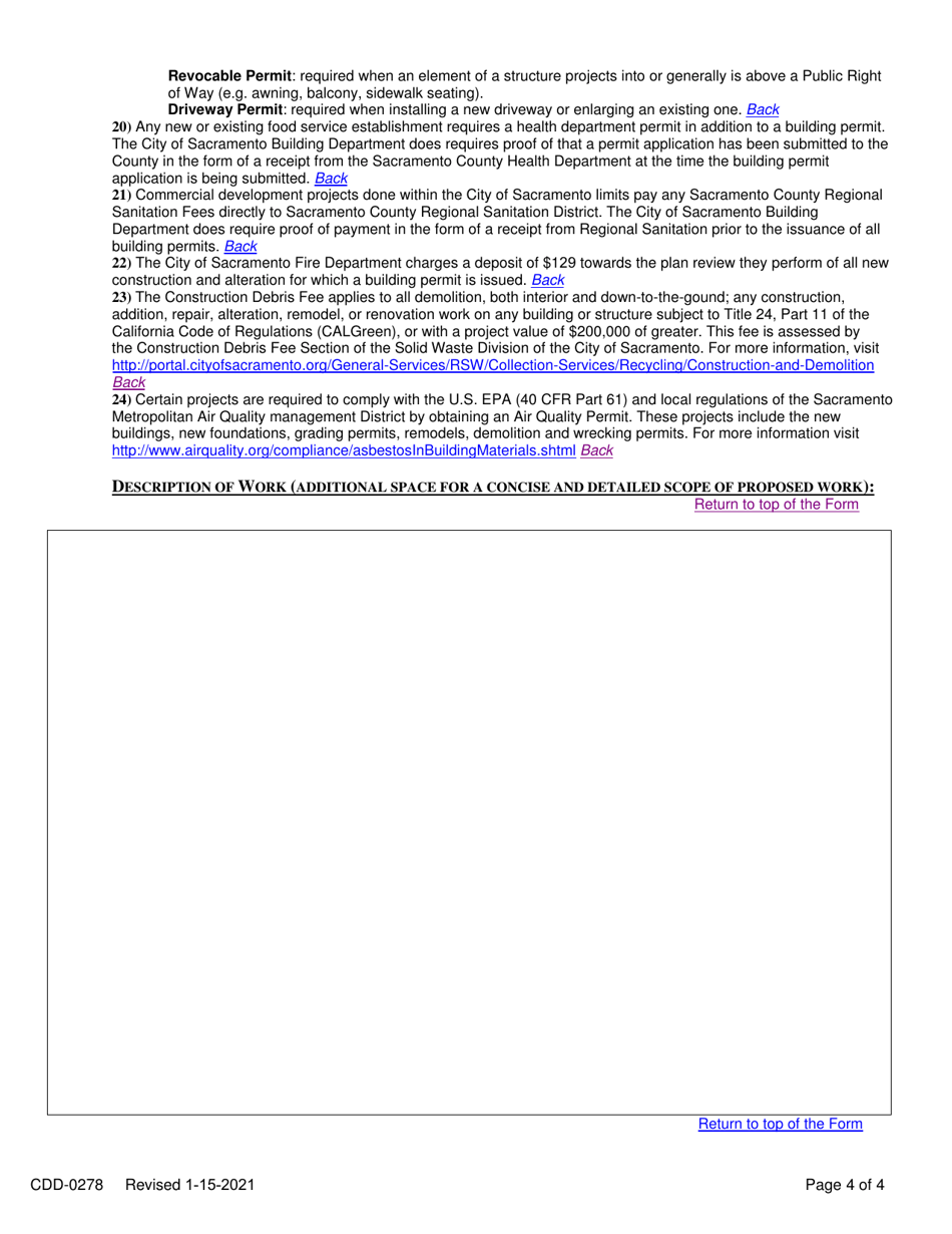 Form CDD-0278 Applicants Preliminary Building Permit Fee Estimate Worksheet - City of Sacramento, California, Page 4