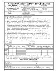 Document preview: Form CDD-0235 Water Supply Test - Department of Utilities - City of Sacramento, California