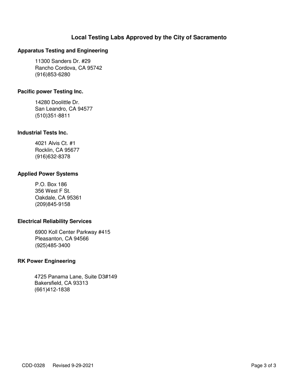 Form CDD-0328 Special Inspection Short Form - Electrical - City of Sacramento, California, Page 3