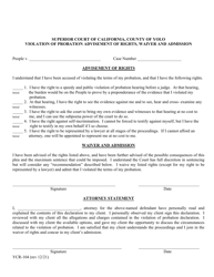 Form YCR-104 Violation of Probation Advisement of Rights, Waiver and Admission - County of Yolo, California
