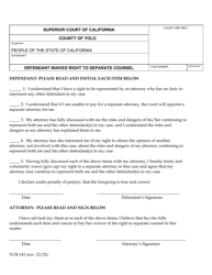 Form YCR-141 Defendant Waives Right to Separate Counsel - County of Yolo, California