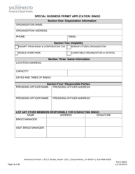 Document preview: Form BIN1 Special Business Permit Application: Bingo - City of Sacramento, California